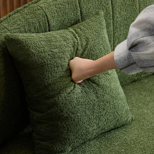 English Elm Curved Four Seat Chenille Sofa with Removable Backrest for Retro Apartment Living Green W3612S00042