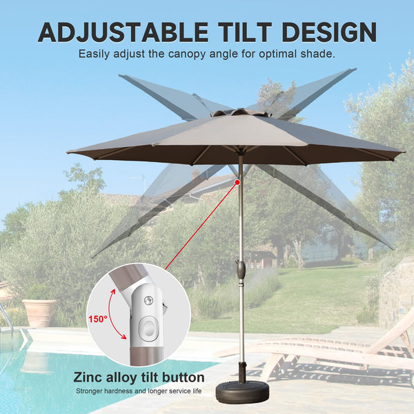 English Elm 9FT Patio Umbrella with Crank & Tilt, 180G UV‑Resistant Waterproof Canopy, Wind‑Vent, 8 Ribs Gray W1859P195948