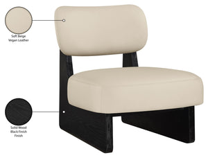 Meridian Furniture Vetra Sculptural Low-profile Vegan Leather Accent Chair for Modern Living Spaces 33020Beige