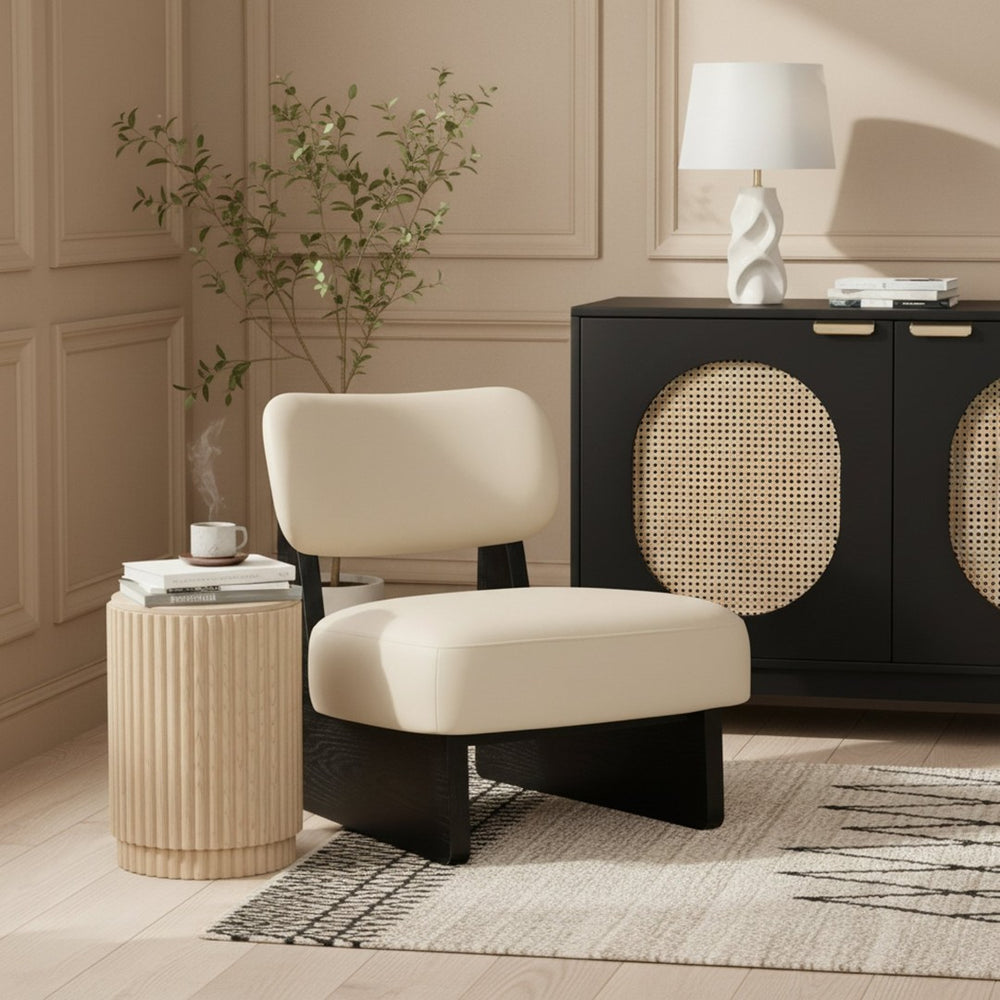 Meridian Furniture Vetra Sculptural Low-profile Vegan Leather Accent Chair for Modern Living Spaces 33020Beige