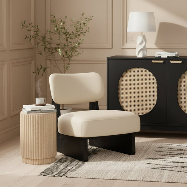 Meridian Furniture Vetra Sculptural Low-profile Vegan Leather Accent Chair for Modern Living Spaces 33020Beige