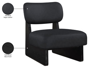 Meridian Furniture Vetra Sculptural Low Profile Vegan Leather Accent Chair for Modern Living Rooms 33020Black