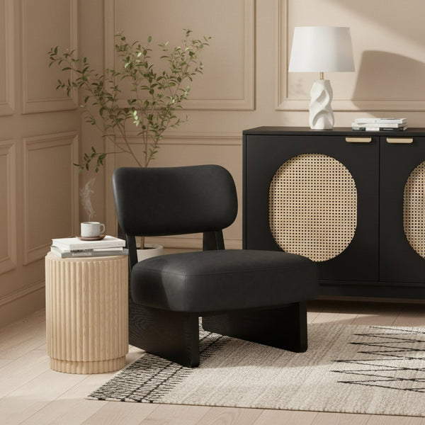 Meridian Furniture Vetra Sculptural Low Profile Vegan Leather Accent Chair for Modern Living Rooms 33020Black