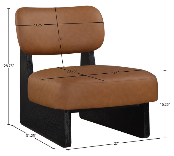 Meridian Furniture Vetra Sculptural Low-profile Vegan Leather Accent Chair with Matte Black Wood Base 33020Cognac