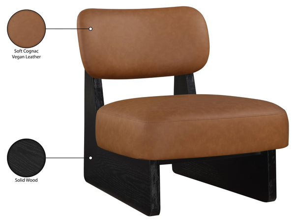 Meridian Furniture Vetra Sculptural Low-profile Vegan Leather Accent Chair with Matte Black Wood Base 33020Cognac