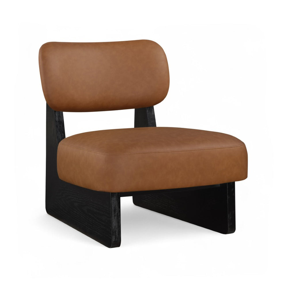 Meridian Furniture Vetra Sculptural Low-profile Vegan Leather Accent Chair with Matte Black Wood Base 33020Cognac