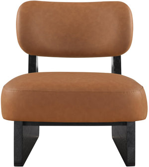 Meridian Furniture Vetra Sculptural Low-profile Vegan Leather Accent Chair with Matte Black Wood Base 33020Cognac