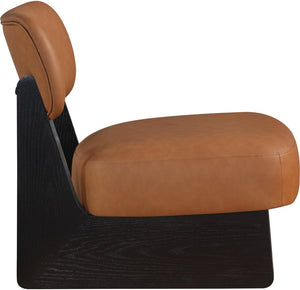 Meridian Furniture Vetra Sculptural Low-profile Vegan Leather Accent Chair with Matte Black Wood Base 33020Cognac