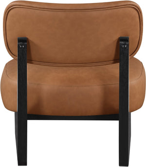 Meridian Furniture Vetra Sculptural Low-profile Vegan Leather Accent Chair with Matte Black Wood Base 33020Cognac