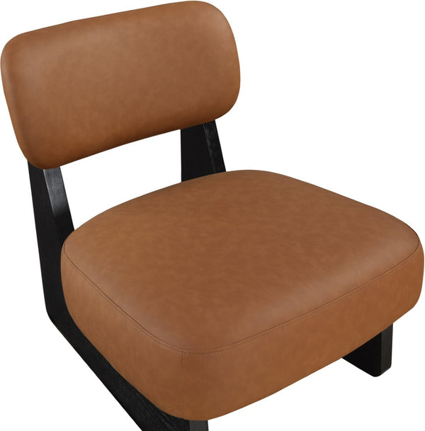 Meridian Furniture Vetra Sculptural Low-profile Vegan Leather Accent Chair with Matte Black Wood Base 33020Cognac