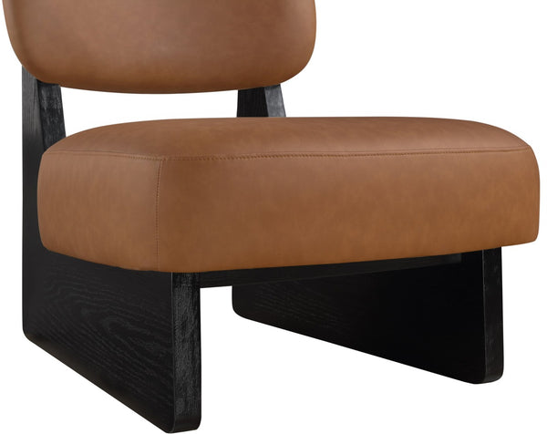 Meridian Furniture Vetra Sculptural Low-profile Vegan Leather Accent Chair with Matte Black Wood Base 33020Cognac