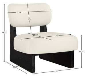 Meridian Furniture Vetra Sculptural Vegan Leather Accent Chair with Black Base for Modern Living 33020Cream