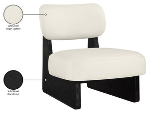 Meridian Furniture Vetra Sculptural Vegan Leather Accent Chair with Black Base for Modern Living 33020Cream