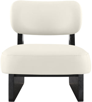 Meridian Furniture Vetra Sculptural Vegan Leather Accent Chair with Black Base for Modern Living 33020Cream