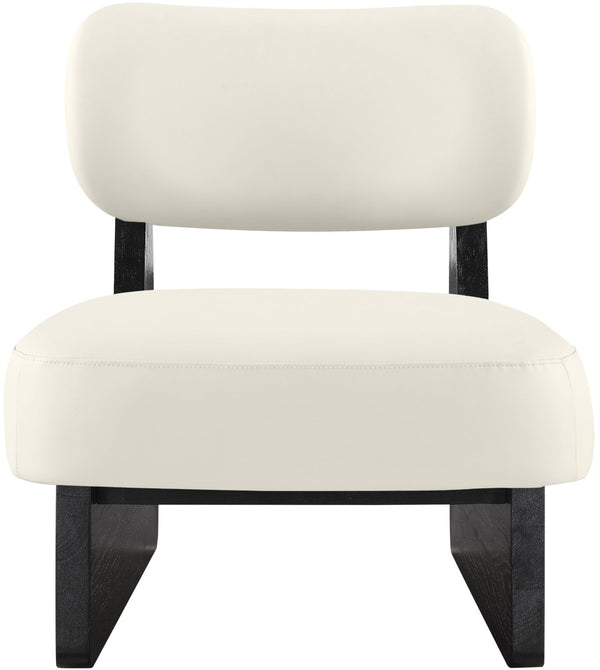 Meridian Furniture Vetra Sculptural Vegan Leather Accent Chair with Black Base for Modern Living 33020Cream