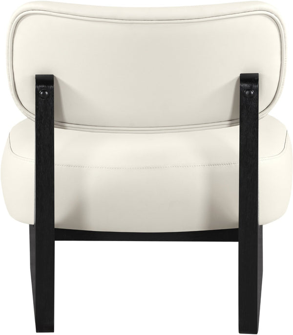 Meridian Furniture Vetra Sculptural Vegan Leather Accent Chair with Black Base for Modern Living 33020Cream