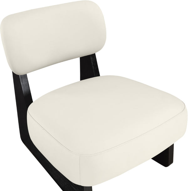 Meridian Furniture Vetra Sculptural Vegan Leather Accent Chair with Black Base for Modern Living 33020Cream
