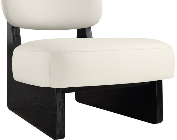 Meridian Furniture Vetra Sculptural Vegan Leather Accent Chair with Black Base for Modern Living 33020Cream