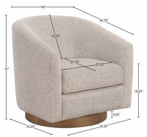 Meridian Furniture Modra Woven Polyester Swivel Accent Chair with Walnut Base for Modern Living Room Seating Beige 33021Beige