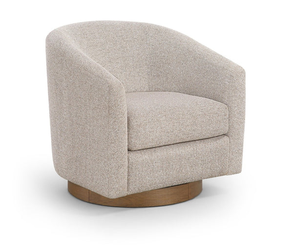 Meridian Furniture Modra Woven Polyester Swivel Accent Chair with Walnut Base for Modern Living Room Seating Beige 33021Beige