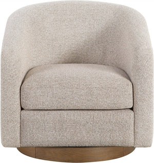 Meridian Furniture Modra Woven Polyester Swivel Accent Chair with Walnut Base for Modern Living Room Seating Beige 33021Beige