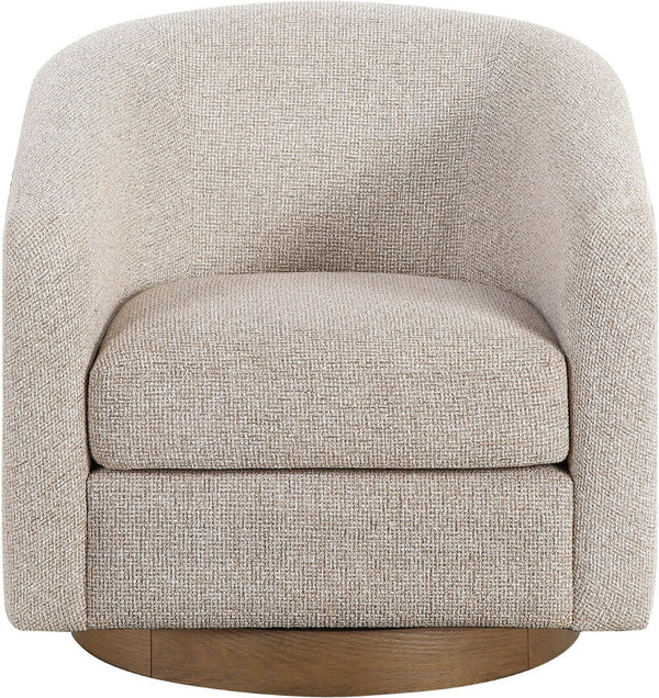 Meridian Furniture Modra Woven Polyester Swivel Accent Chair with Walnut Base for Modern Living Room Seating Beige 33021Beige