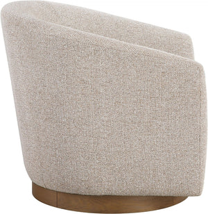 Meridian Furniture Modra Woven Polyester Swivel Accent Chair with Walnut Base for Modern Living Room Seating Beige 33021Beige