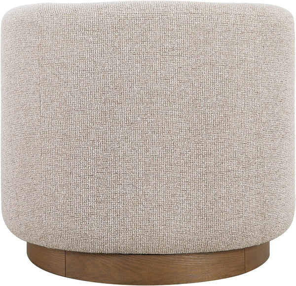 Meridian Furniture Modra Woven Polyester Swivel Accent Chair with Walnut Base for Modern Living Room Seating Beige 33021Beige