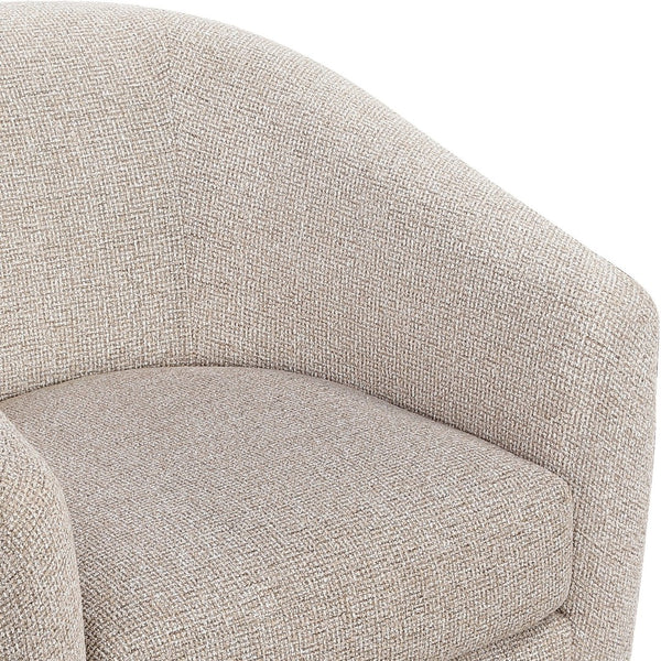Meridian Furniture Modra Woven Polyester Swivel Accent Chair with Walnut Base for Modern Living Room Seating Beige 33021Beige