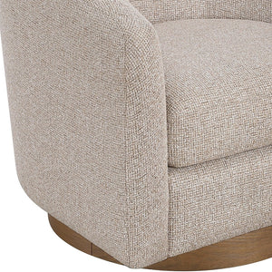 Meridian Furniture Modra Woven Polyester Swivel Accent Chair with Walnut Base for Modern Living Room Seating Beige 33021Beige