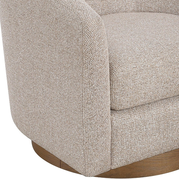 Meridian Furniture Modra Woven Polyester Swivel Accent Chair with Walnut Base for Modern Living Room Seating Beige 33021Beige