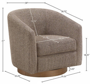 Meridian Furniture Modra Woven Polyester Swivel Accent Chair with Walnut Base for Modern Living Room Seating Brown 33021Brown