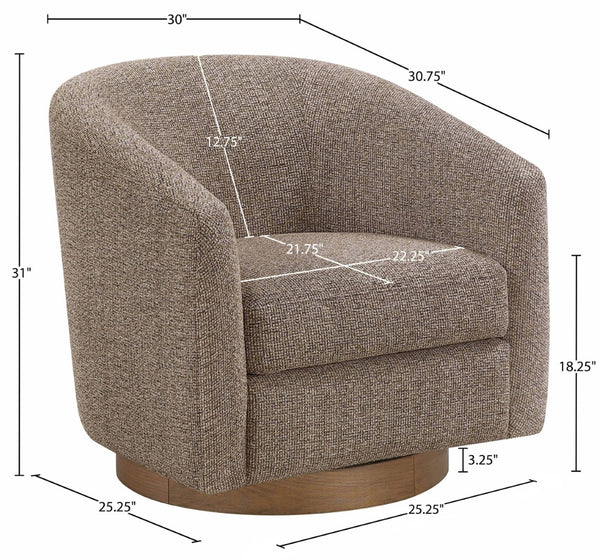 Meridian Furniture Modra Woven Polyester Swivel Accent Chair with Walnut Base for Modern Living Room Seating Brown 33021Brown