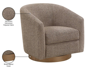Meridian Furniture Modra Woven Polyester Swivel Accent Chair with Walnut Base for Modern Living Room Seating Brown 33021Brown
