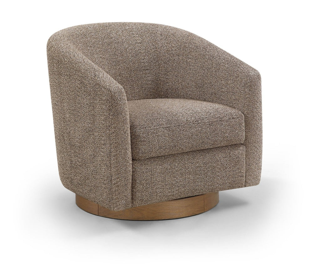 Meridian Furniture Modra Woven Polyester Swivel Accent Chair with Walnut Base for Modern Living Room Seating Brown 33021Brown