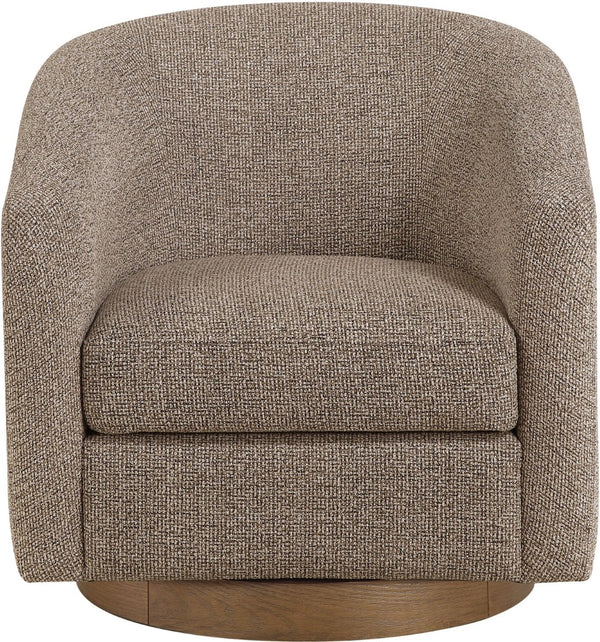 Meridian Furniture Modra Woven Polyester Swivel Accent Chair with Walnut Base for Modern Living Room Seating Brown 33021Brown