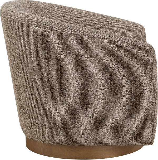 Meridian Furniture Modra Woven Polyester Swivel Accent Chair with Walnut Base for Modern Living Room Seating Brown 33021Brown
