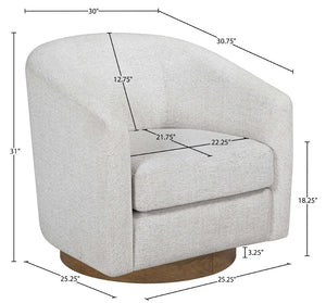 Meridian Furniture Modra Woven Polyester Swivel Accent Chair with Walnut Base for Modern Living Room Seating Cream 33021Cream