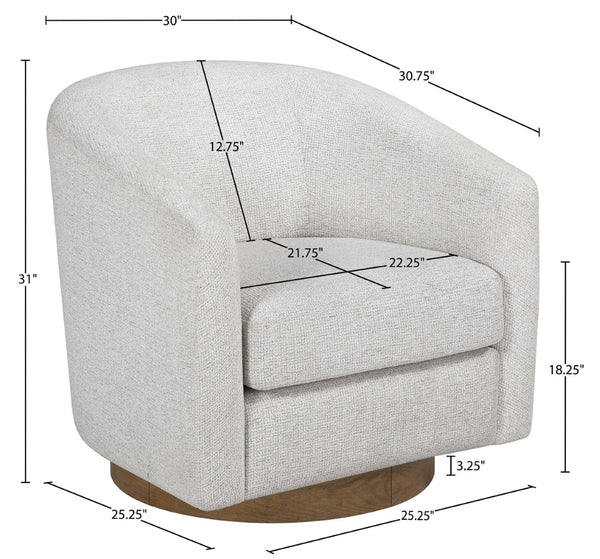 Meridian Furniture Modra Woven Polyester Swivel Accent Chair with Walnut Base for Modern Living Room Seating Cream 33021Cream
