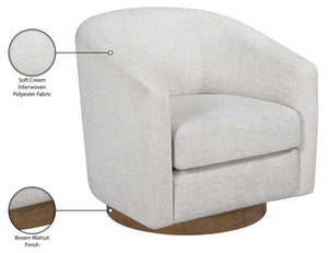 Meridian Furniture Modra Woven Polyester Swivel Accent Chair with Walnut Base for Modern Living Room Seating Cream 33021Cream