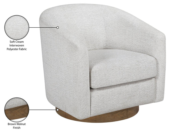 Meridian Furniture Modra Woven Polyester Swivel Accent Chair with Walnut Base for Modern Living Room Seating Cream 33021Cream