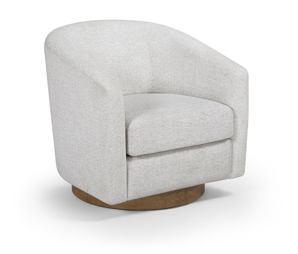 Meridian Furniture Modra Woven Polyester Swivel Accent Chair with Walnut Base for Modern Living Room Seating Cream 33021Cream