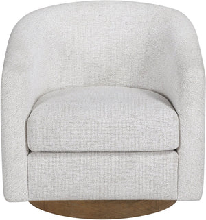 Meridian Furniture Modra Woven Polyester Swivel Accent Chair with Walnut Base for Modern Living Room Seating Cream 33021Cream
