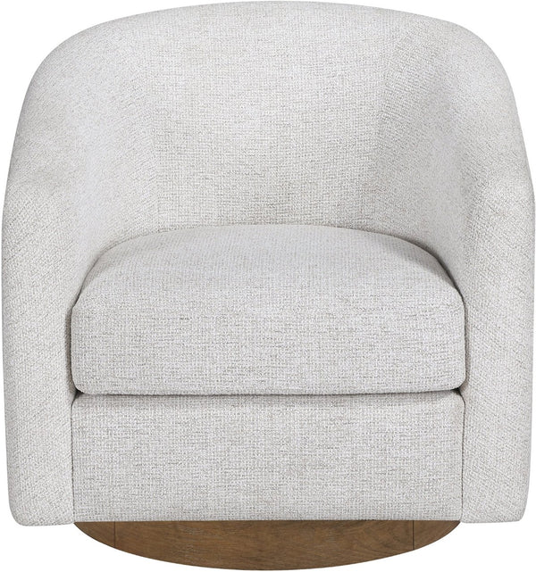 Meridian Furniture Modra Woven Polyester Swivel Accent Chair with Walnut Base for Modern Living Room Seating Cream 33021Cream