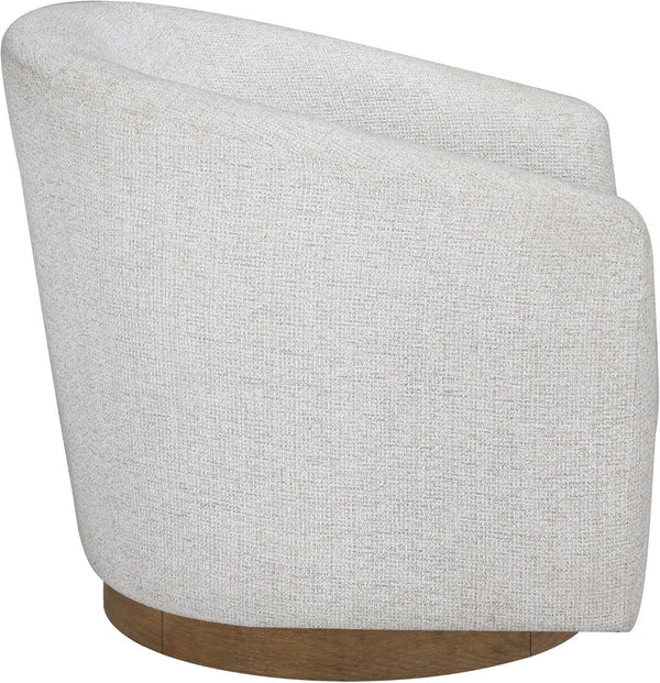 Meridian Furniture Modra Woven Polyester Swivel Accent Chair with Walnut Base for Modern Living Room Seating Cream 33021Cream