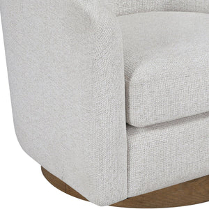 Meridian Furniture Modra Woven Polyester Swivel Accent Chair with Walnut Base for Modern Living Room Seating Cream 33021Cream