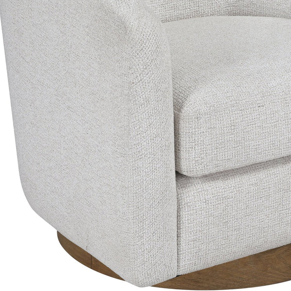 Meridian Furniture Modra Woven Polyester Swivel Accent Chair with Walnut Base for Modern Living Room Seating Cream 33021Cream