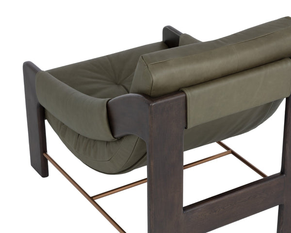 Sunpan RAFFERTY Lounge Chair - Luxurious Dark Olive Leather with Solid Oak Frame and Brushed Gold Accents Green 112678