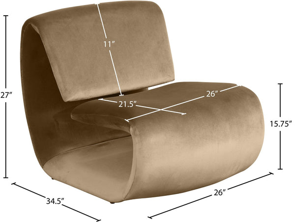 Meridian Furniture Nouveau Sculptural Velvet Accent Chair with Organic Curved Form for Modern Living Rooms Beige 33022Beige