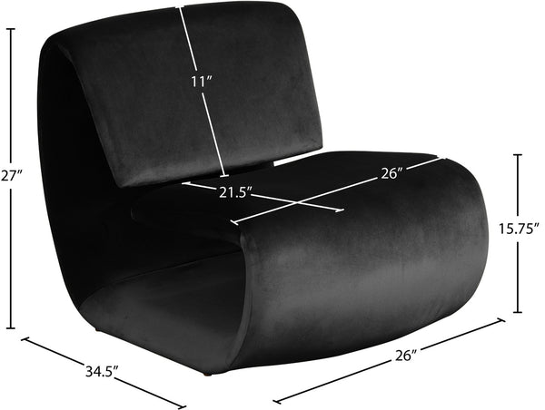 Meridian Furniture Nouveau Sculptural Velvet Accent Chair with Organic Curved Form for Modern Living Rooms Black 33022Black